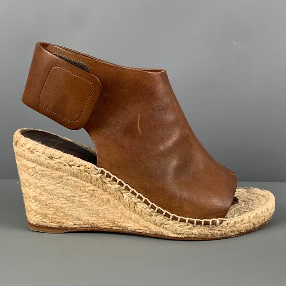 CELINE Size 7 Tan Natural Leather Mixed Materials Espadrille Sandals - Picture 1 of 1